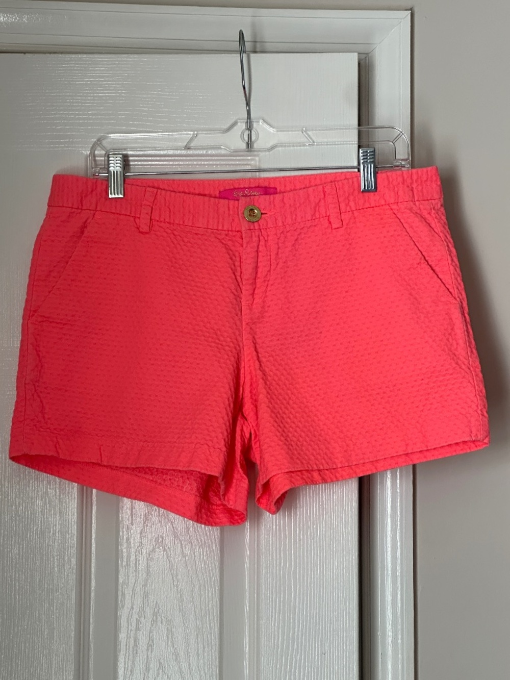 Lilly Pulitzer 5" Callahan Jumbo Pique Cayenne Coral Neon Size 8 Resort Beach
